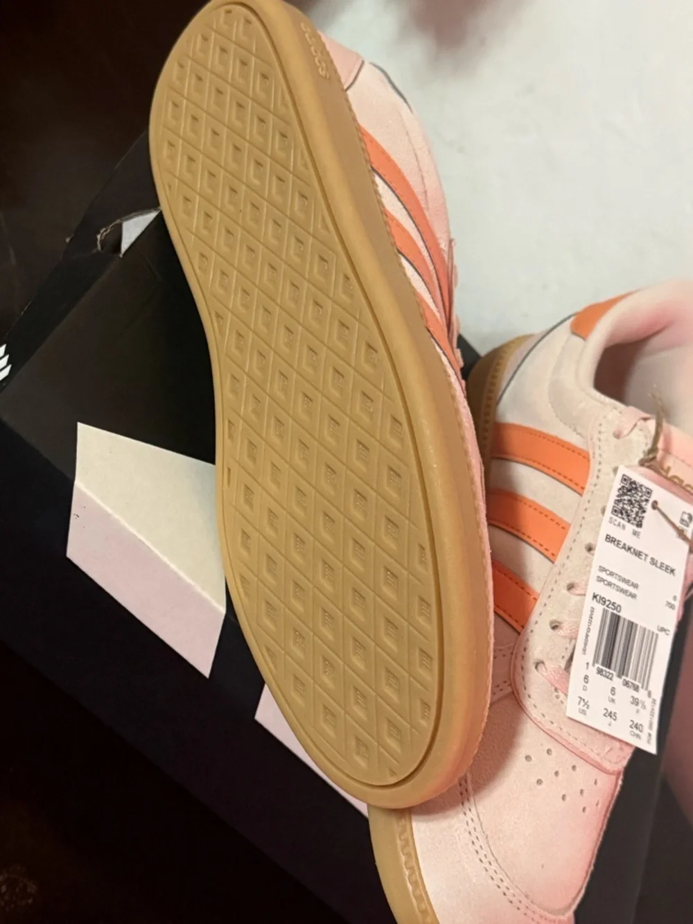 adidas Pink Suede Sneakers with Orange Stripes and Gum Sole